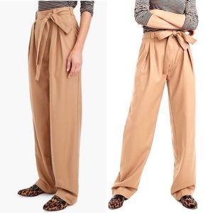NWT J. Crew Collection cognac camel soft wool wide leg pants belt trousers 6